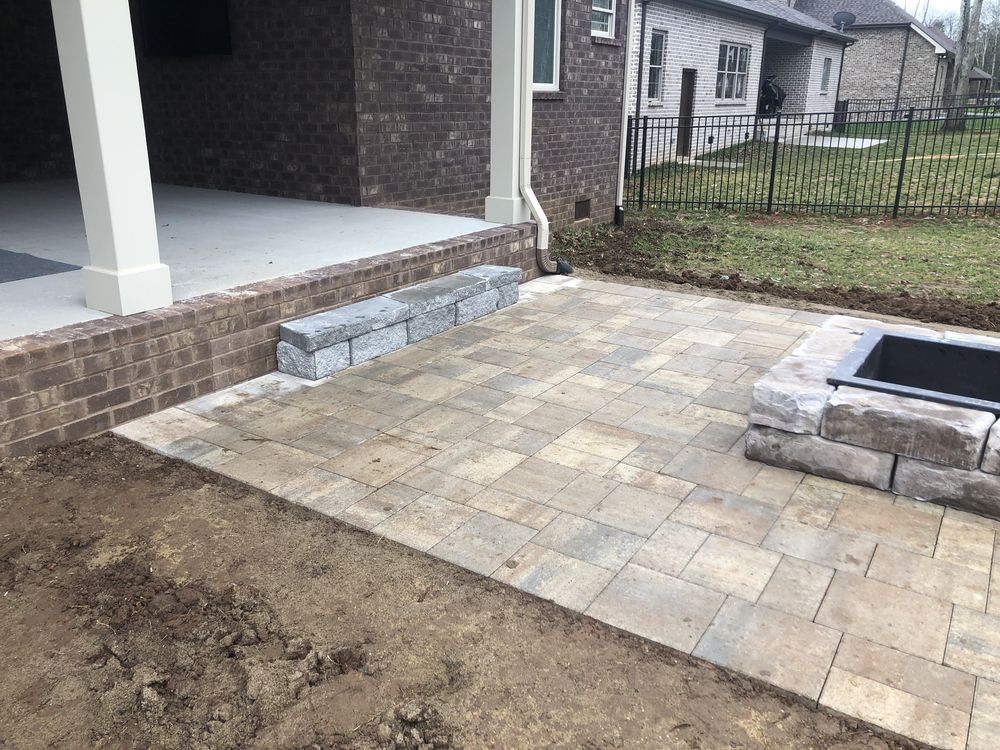 Retaining wall installation in progress